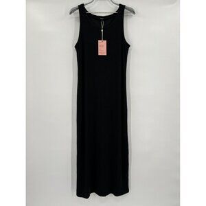 Quince Women’s Black Tencel Rib Knit Midi Dress sz S NWT Sleeveless Mid-Length